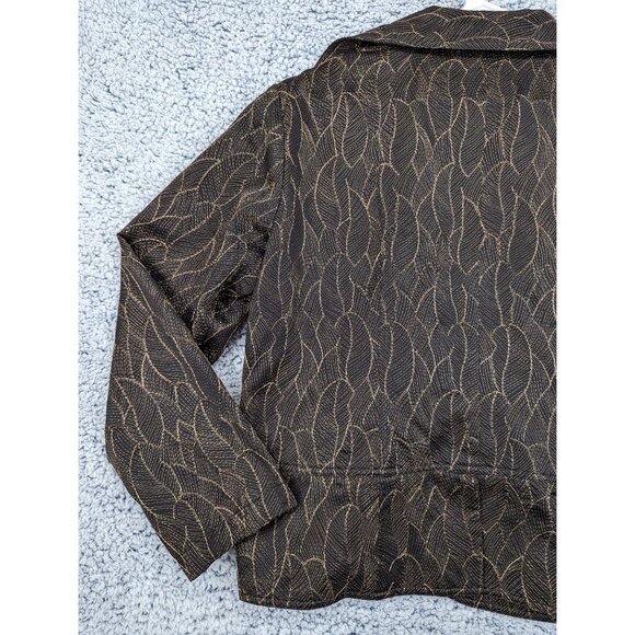 Chicos Metallic Dark Floral Blazer Size 3 / XL Open Front Embroidered Black Gold - Picture 6 of 10